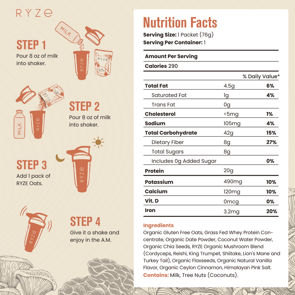 RYZE Mushroom Overnight Oats Pack (28 Servings)