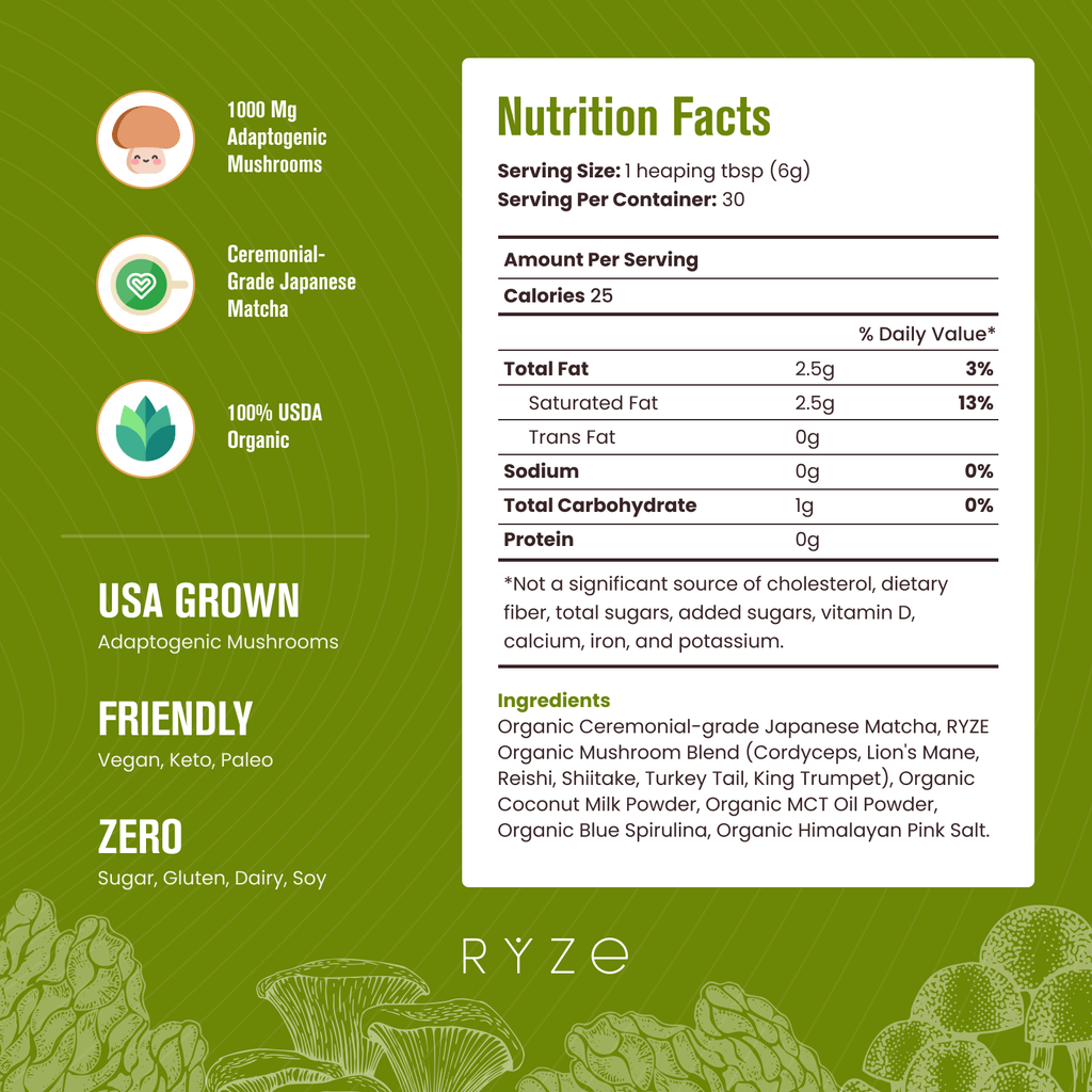 RYZE RYZE Organic Mushroom Matcha Starter Kit (60 servings)